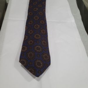 Canali Mens Blue and Brown Wool Silk Medallion Tie